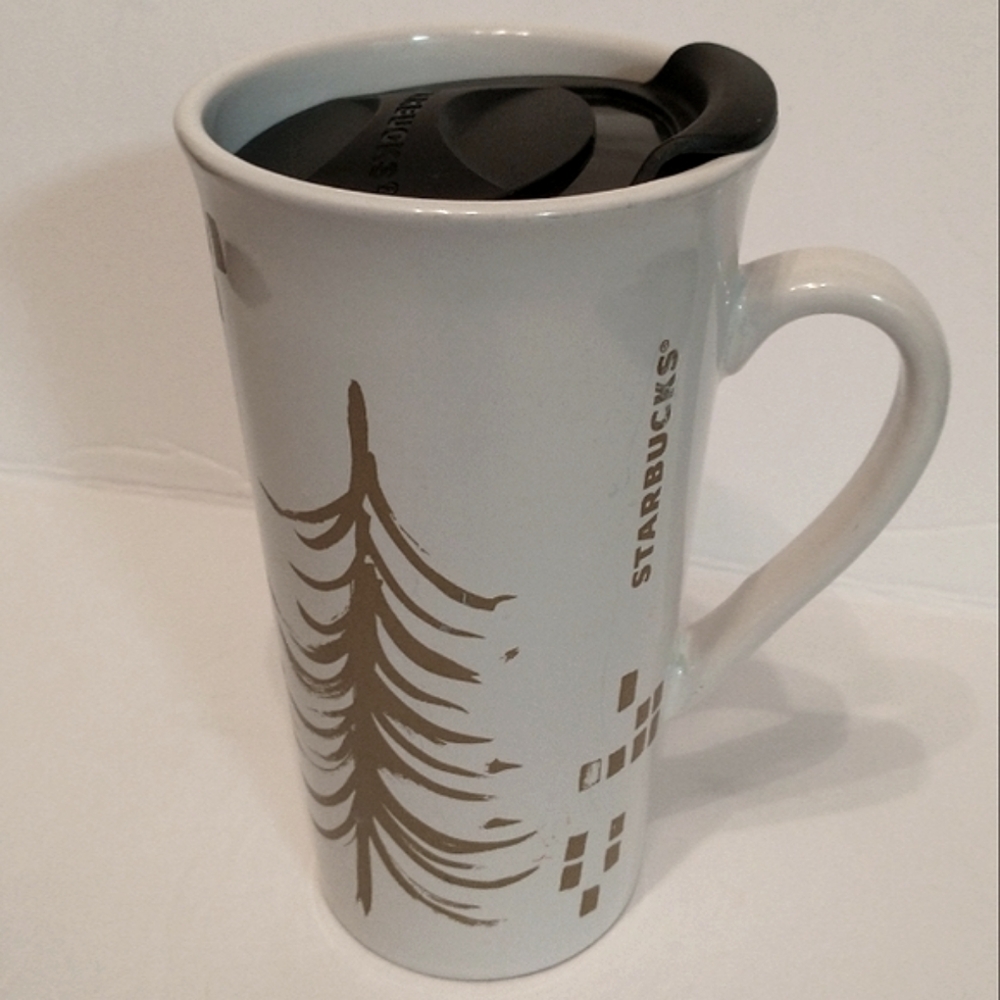 Starbucks 2014 Holiday Christmas Tree Gold White Tall Coffee Mug 12 oz
